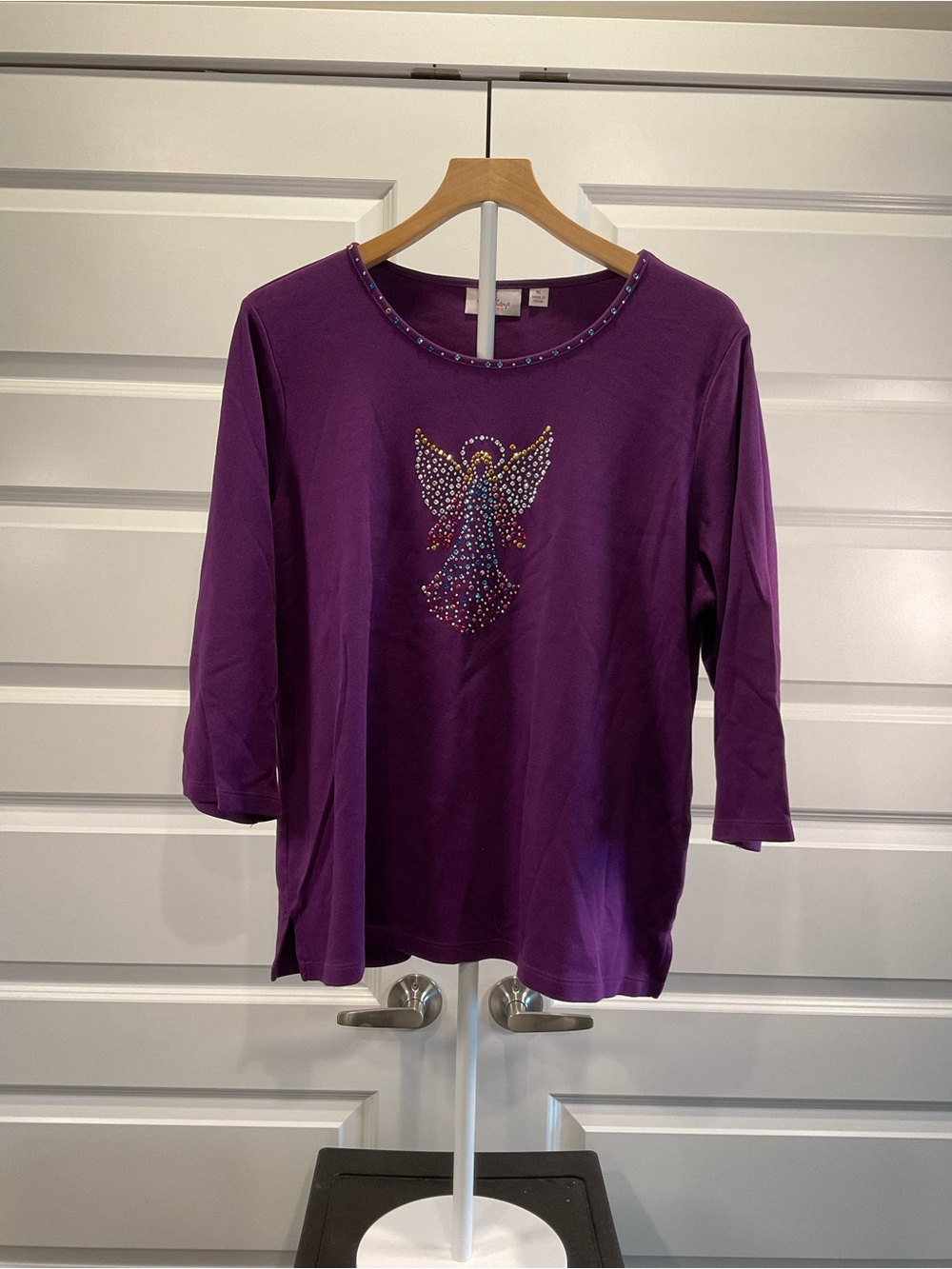 Quacker Factory Purple Long Sleeve Top with Beaded Angel